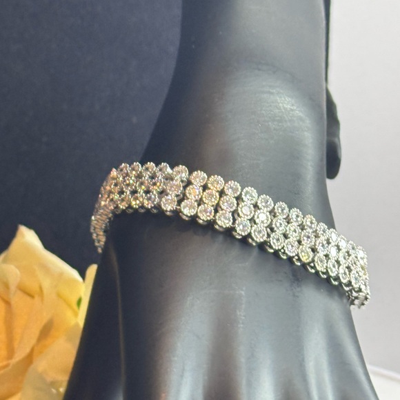 Triple Row Clear Crystal Tennis Bracelet Made With Swarovski Crystals - Picture 3 of 12